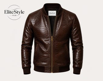 Chaqueta de piel de cocodrilo para hombre, abrigo de piel de motorista