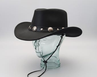 Zwarte westerncowboyhoed met band met studs | Uniseks Rodeo Ranch klassieke leren hoed