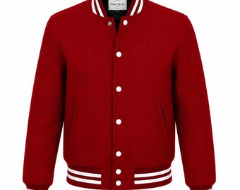Chaqueta universitaria roja de lana para hombre – Chaqueta clásica estilo bomber de béisbol