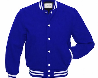 Chaqueta universitaria de lana azul marino / Abrigo bomber de béisbol estilo Letterman para hombre