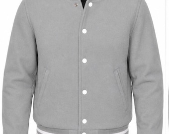 Chaqueta universitaria de lana gris / Abrigo bomber de béisbol estilo Letterman para hombre