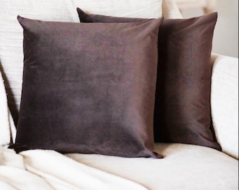 Dark Brown Velvet Pillow Covers, Chocolate Throw Pillow