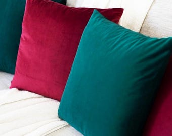 Emerald Velvet Throw Pillow Covers, Wine Red Decorative Pillow Cover