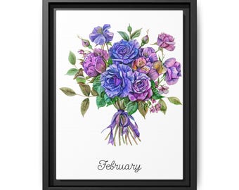 Impresión en lienzo de ramo de flores del mes de nacimiento de febrero