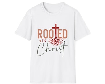 Rooted in Christ T-Shirt: Unisex Softstyle Religious Tee