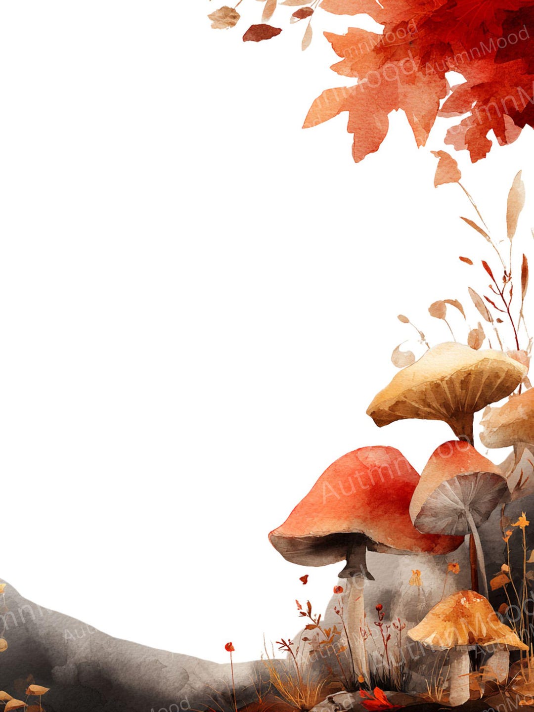 14 Watercolor Autumn Frames PNG – Fall Leaves & Mushrooms Clipart ...