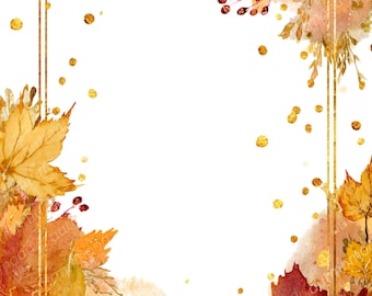 Marcos dorados con salpicaduras otoñales – 4 PNG de acuarela / Imágenes prediseñadas de otoño / 8.5x11" / Fondo transparente / Descarga instantánea