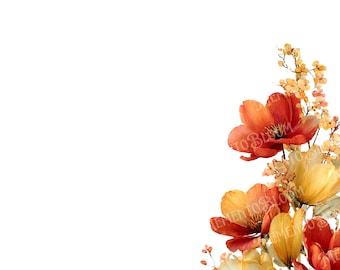 Wildflower Corner Clipart – Red, Yellow, Orange Floral Frame (Digital Download)