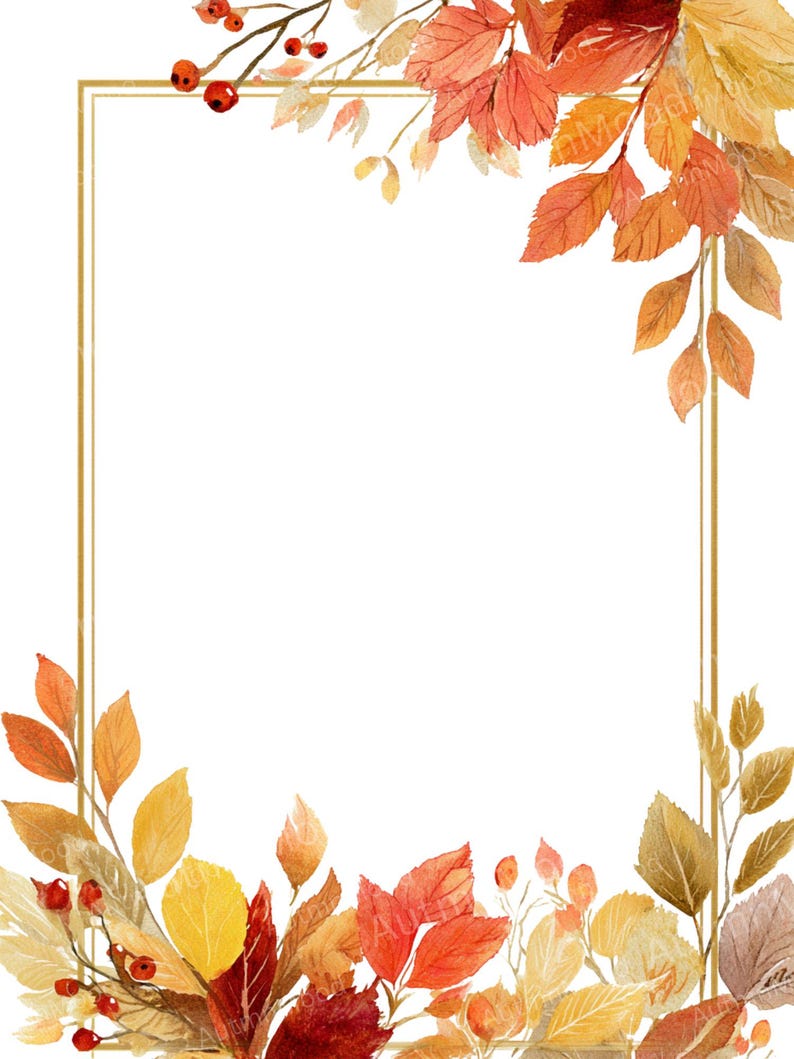 12 Golden Autumn Watercolor Frames – Fall Leaves Clipart (PNG Digital ...