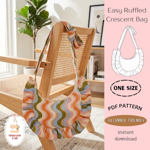 DIY Ruffled Crescent Sling Bag Sewing Pattern PDF Beginner Hobo Bag Adjustable Bow Strap