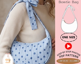 Patron de couture PDF pour sac bandoulière à nœud papillon, débutant, à faire soi-même, sac hobo, bandoulière à nœud ajustable