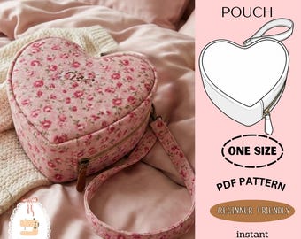 Herz Beutel Schnittmuster | DIY Herzförmige Make-up-Tasche Anfänger freundlich Reißverschlussbeutel PDF