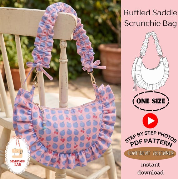 DIY Slouchy Hobo Bag Frilly Adjustable Scrunchie Strap Saddle Bag Sewing  Pattern Beginner PDF