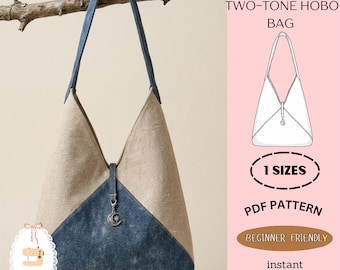Easy Hobo Bag Sewing Pattern PDF | Geometric TwoTone Slouchy Tote |  DIY Origami Style ShoulderBag