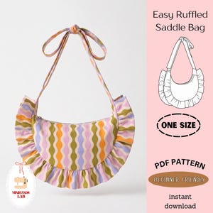 DIY Ruffled Saddle Sling Bag Sewing Pattern PDF Beginner Hobo Bag Adjustable Bow Strap