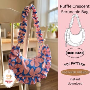 DIY Slouchy Hobo Bag Volangjusterbar Scrunchie Strap Halsbälte Sömnadsmönster Nybörjare PDF