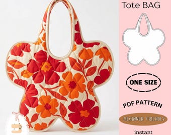 Quilted Petal Bag Sewing Pattern, Flower ToteBag PDF, Beginners Large Shoulder, DIY Daisy Bag
