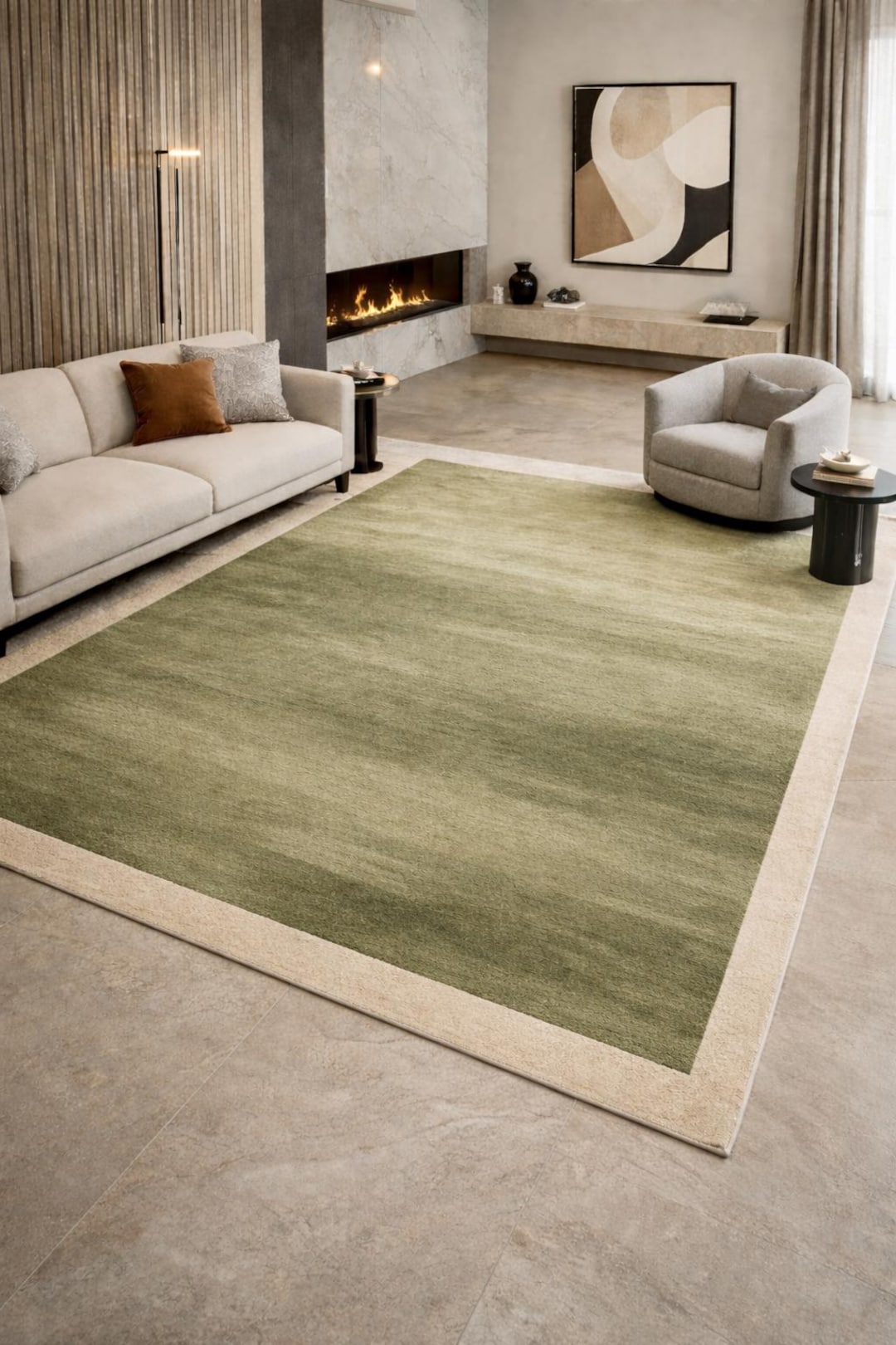 Moss Green Hand Tufted Wool Rug – Modern Solid Area Rug – Minimalist ...