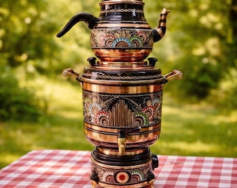 Samovar tradicional de cobre hecho a mano (eléctrico, 5 L) – Termostático, interior de lata, ideal como regalo para el Día de la Madre y para inauguración de la casa.