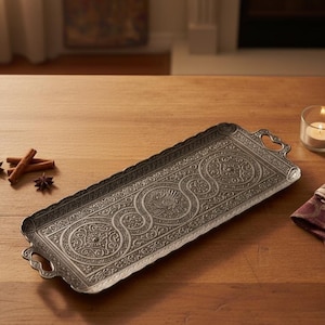 Handgefertigtes Ottomanes Zamak Tablett | Servierplatte im Vintage-Stil mit Gravur