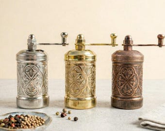Handmade Pepper and Salt with Brass Handle - Kitchen Decor