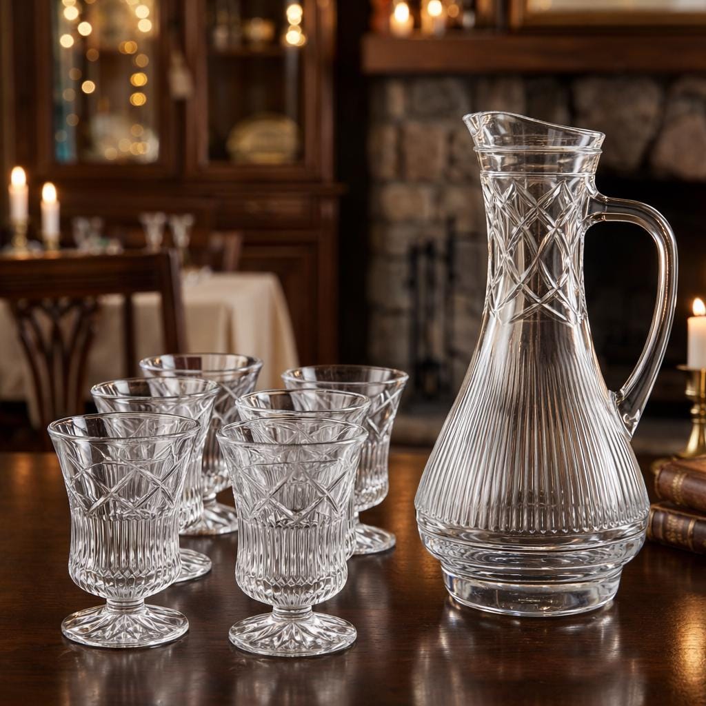Set Da Tè Vintage In Vetro Con Caraffa E Bicchiere | Motivo Gemma Gobba | Capacità 440ml+150ml | Regalo Idea