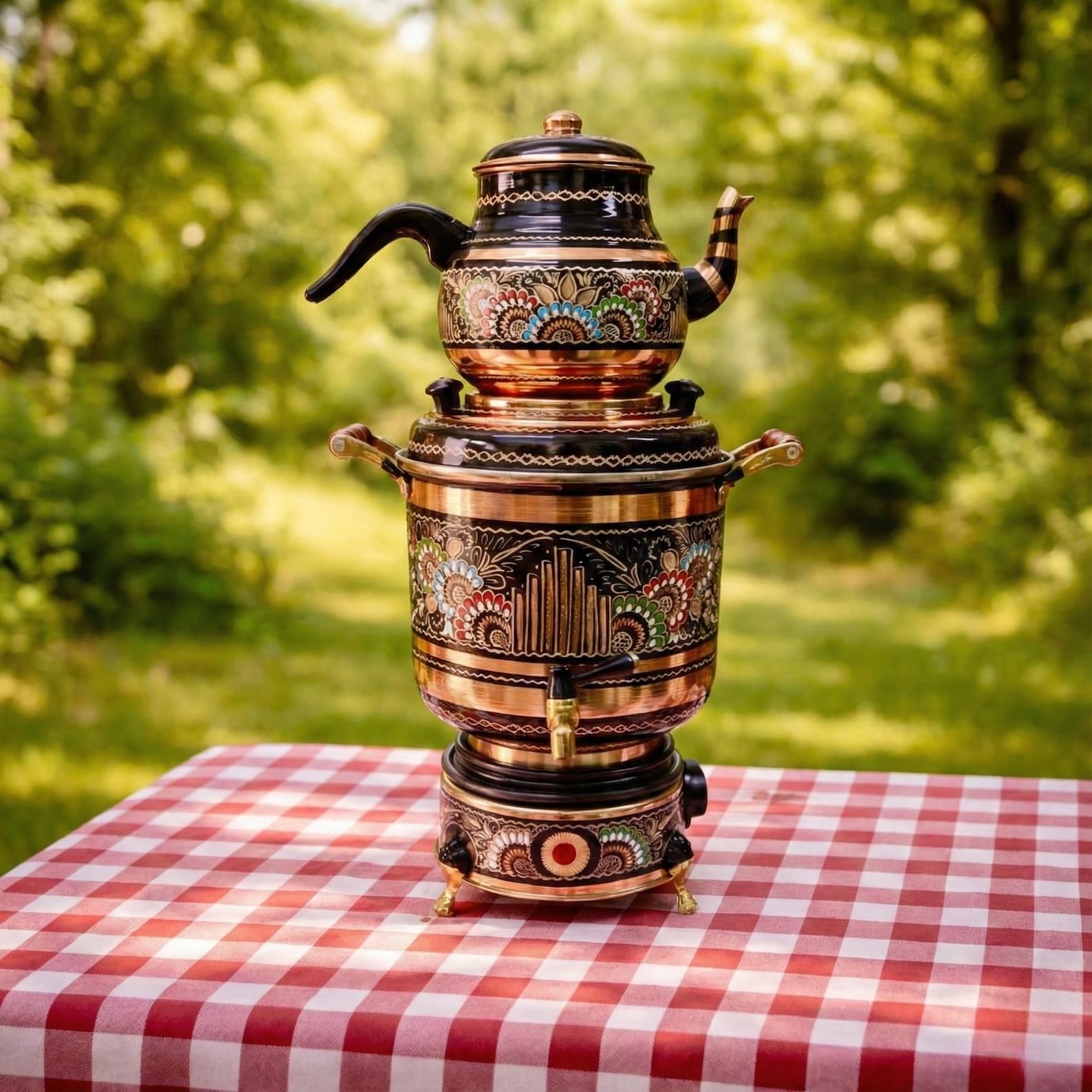 Handmade Traditional Copper Samovar (Electric, 5 L) – Thermostatic, Tinned Interior, Ideal Mother's Day & Housewarming Gift