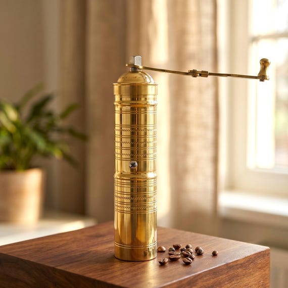Traditional Solid Brass Spice Grinder - Handcrafted Adjustable Coffee & Pepper Mill