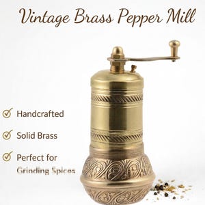 Handcrafted Solid Brass Spice Mill Adjustable Traditional Pepper Salt Grinder image 4