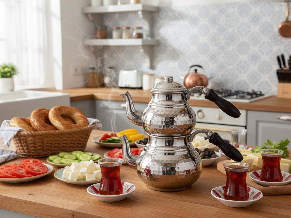 Authentic Turkish Copper Tea Kettle | Hand-hammered, Tinned Silver ...