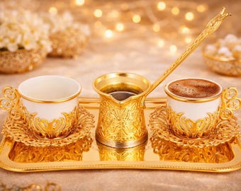 Türkischer Kaffee-Set | Messing Tassen, Kaffeekanne & Tablett