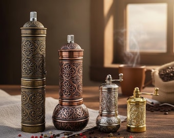 Handmade Turkish Coffee Grinder with Brass Handle - Kitchen Decor