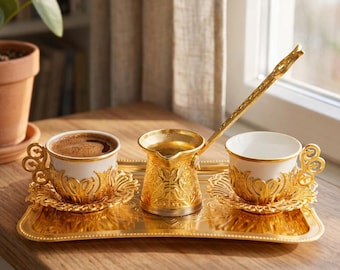 トルココーヒーセット | 真鍮カップ、コーヒーポット、トレイ