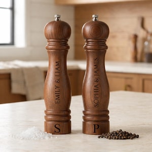 Spersonalizowany, drewniany młynek do soli i pieprzu, regulowany, turecki, grawerowany, dekoracyjny