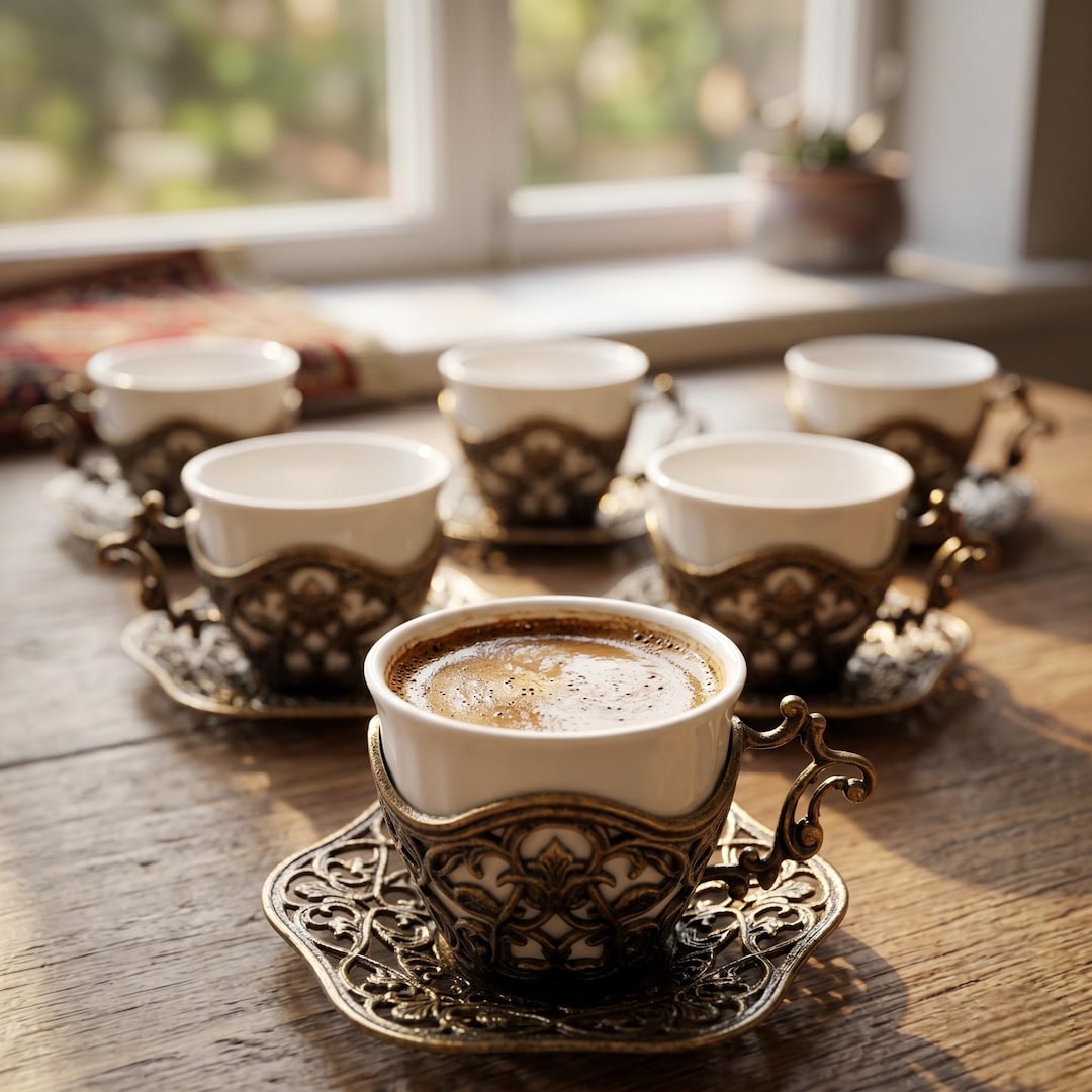 Vintage Ottoman Turkish Coffee Cup Set, 6 Porcelain Cups With ...