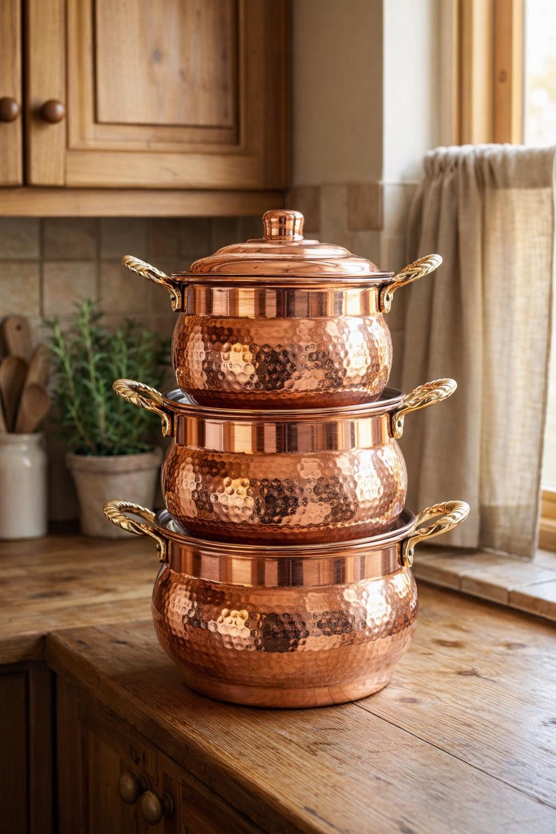 Copper Pan Set Hand Hammered Triple Tinned Interior Healthy Traditional ...