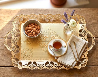 Bandeja otomana de latão para servir chá e café turco, decoração para casa.