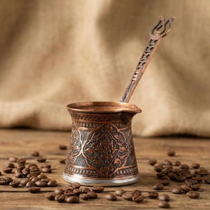 Handmade Copper Turkish Coffee Pot (Cezve) | 200-250 ml | Electric Cooktop Safe | Unique Coffee Gift