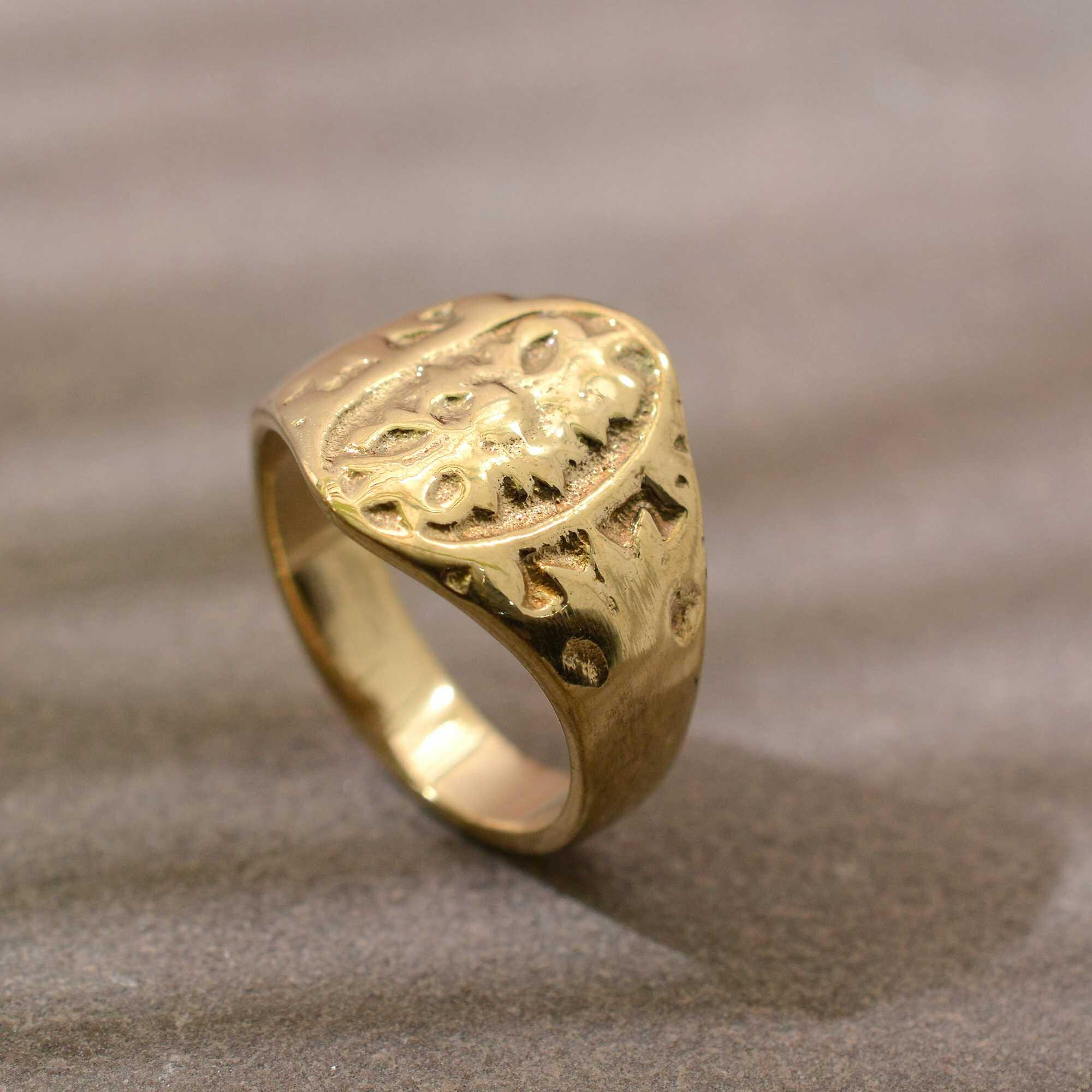 Vintage Gold Signet Ring, Handcrafted Oval Crest Ring, Medieval ...