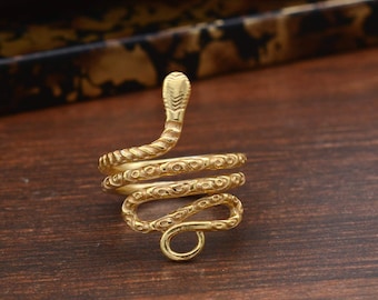 Gold Snake Ring, Adjustable Serpent Ring, Brass Wrap Snake Ring, Handmade Snake Jewelry, Unique Statement Ring