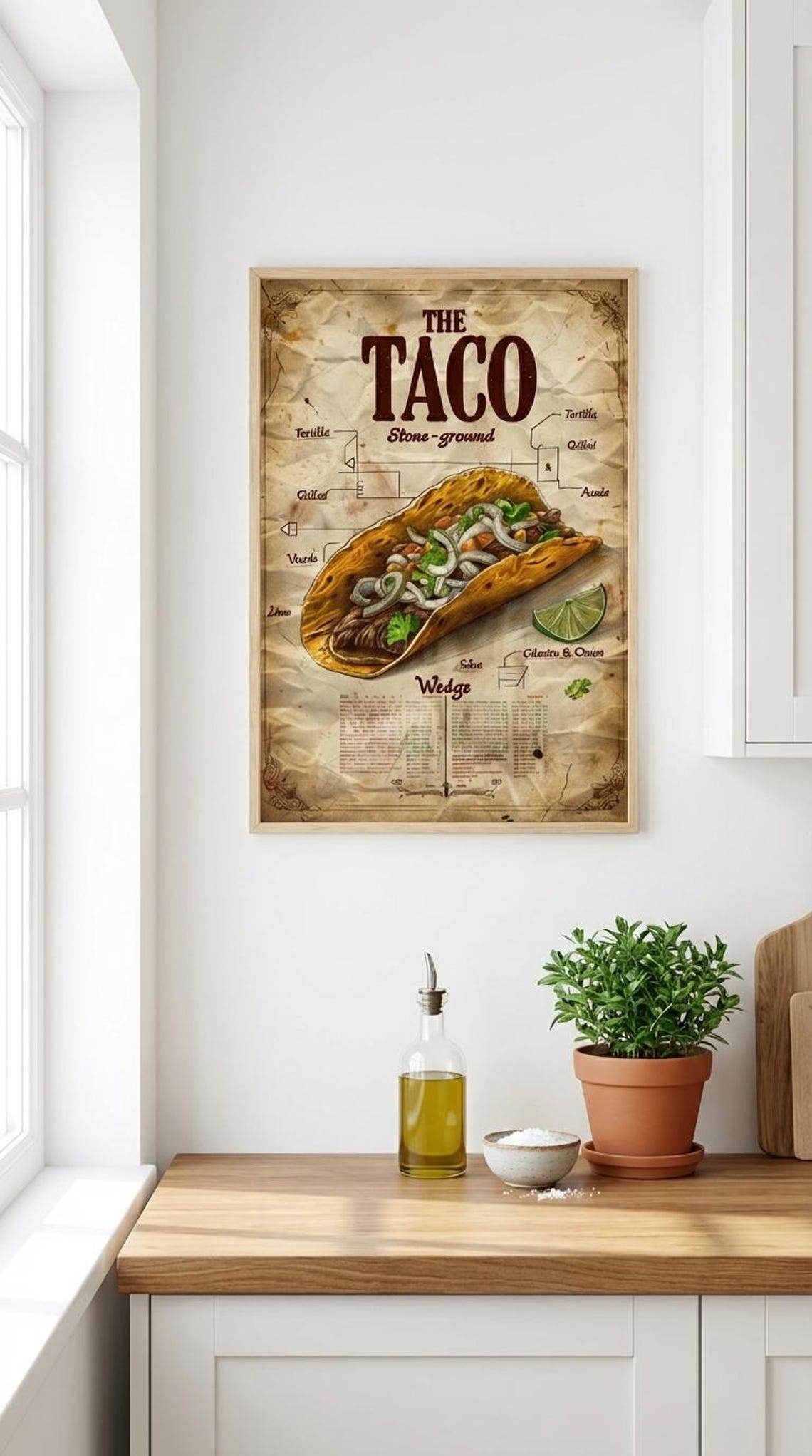 Rustic Taco Logo Vintage Taco Poster, Taco Anatomy Print, Mexican Food Kitchen Decor ...