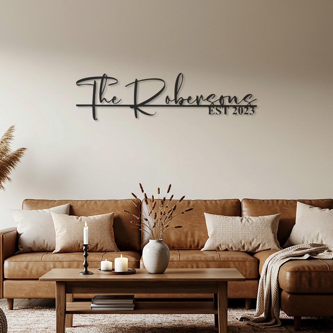 Personalized Family Name Metal Wall Art, Modern Script Custom Last Name ...