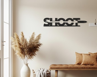 Shoot Metal Art, Bullet Typography Sign, Minimalist Game Room Decor, Action Verb Wall Art, Home Office Motivation, Unique Gift for Gamers
