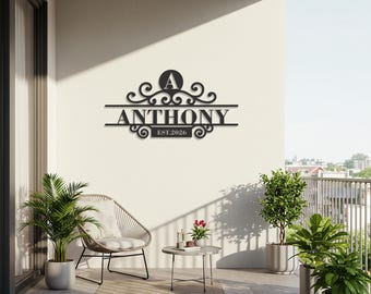 Targa in metallo personalizzata con cognome, decorazione murale personalizzata con cognome, elegante arredamento per la casa, targa con anno di fondazione, targa in metallo per esterni con cognome