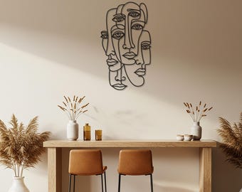 Moderne Gesichter Metallwandkunst, abstraktes Gesichtsdesign, zeitgenössische Linienkunst für Wohnkultur, einzigartiger minimalistischer Wandbehang, inspirierendes Geschenk