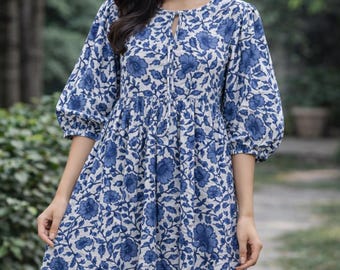 Hand Block Print Cotton Gauze Midi Dress, Ethically Handcrafted