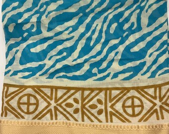Cotton Block Tiger Print Sarong: Silk Border Beach Wrap, Pareo Cover-Up