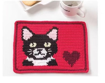 Gehaakt patroon Tuxedo Cat Mug Mat. Directe download