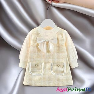 Prinsessklänning för liten flicka, tunika i tvådelad look, långärmad topp, texturerat tyg, formella småbarnskläder, koreansk outfit, julklapp.