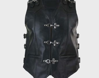 Men’s Black Real Leather Biker Vest - Genuine Leather Motorcycle Waistcoat - Classic Rider Sleeveless Jacket